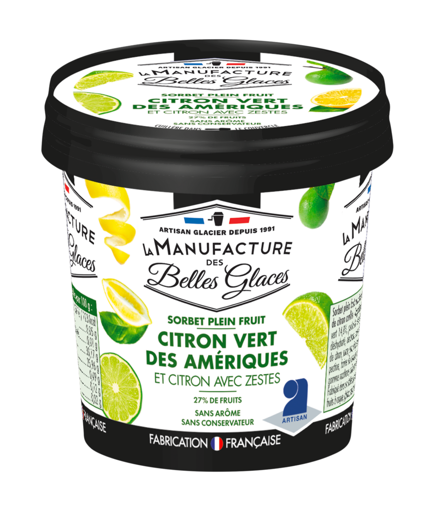 glaces pots 120ml - manufacture belles glaces - sorbet plein fruit citron vert des ameriques et citron avec zestes | La manufacture des belles glaces